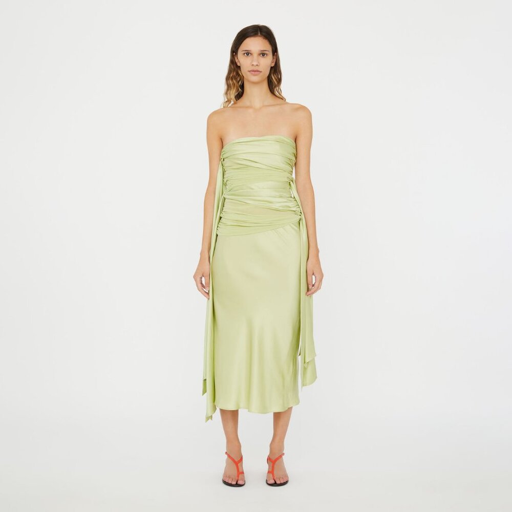 Christopher Esber Knotted Silk Gather Midi Dress Melon Size AU 4 US 00 NEW NWT
